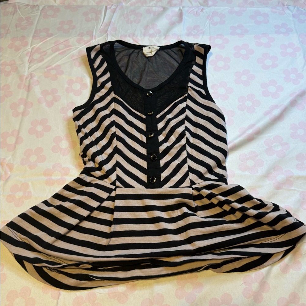 Striped Sleeveless Peplum Top in Black and Light Cream